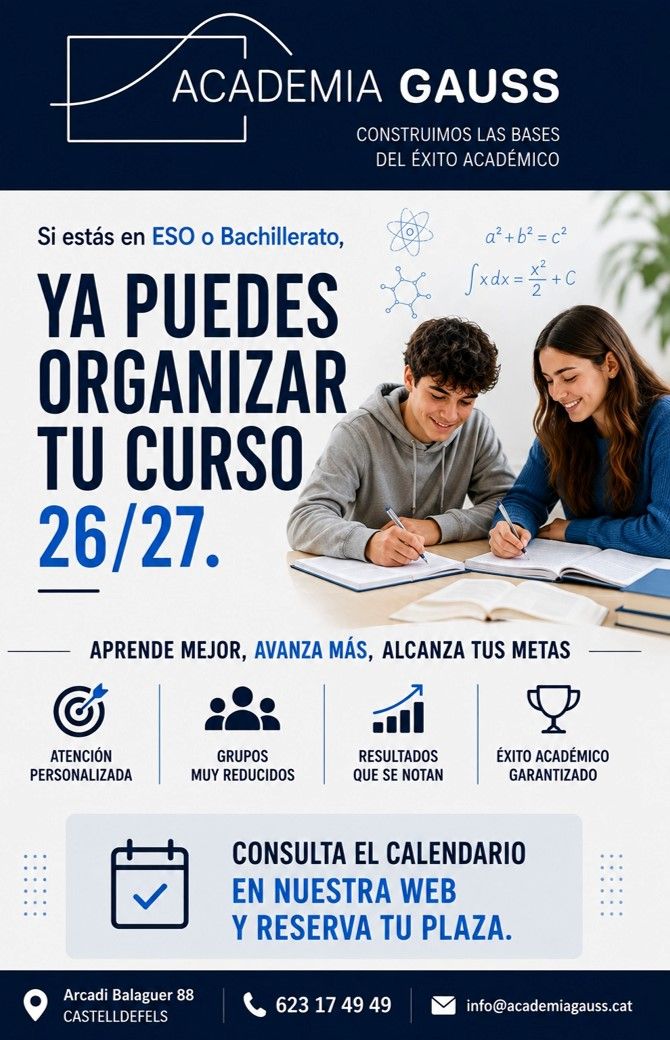 Cursos intensivos de 2º de Bachillerato en Academia Gauss Castelldefels para preparar la selectividad en ciencias